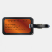 黒パーソナライズされたモダンとオレンジ ラゲッジタグ (裏面横)