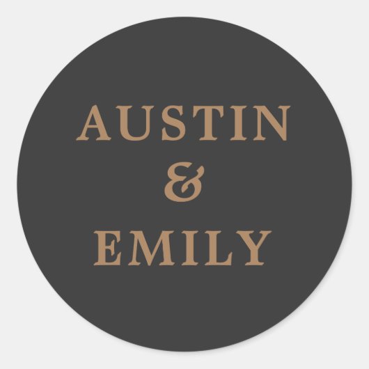 黒パーソナライズされたモダンと金ゴールド結婚の ラウンドシール (正面)