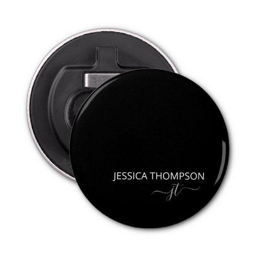 黒パーソナライズされたモダンのモノグラム名 栓抜き (正面)