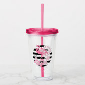 黒パーソナライズされたモダンストライプピンクフラミンゴ アクリルタンブラー (正面)