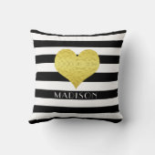 黒パーソナライズされたモダンストライプ色 クッション (裏面)