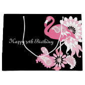 黒パーソナライズされたモダンピンクフラミンゴ誕生日 ラージペーパーバッグ (正面)