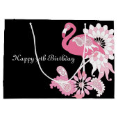 黒パーソナライズされたモダンピンクフラミンゴ誕生日 ラージペーパーバッグ (裏面)
