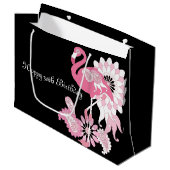 黒パーソナライズされたモダンピンクフラミンゴ誕生日 ラージペーパーバッグ (正面アングル)