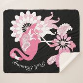 黒パーソナライズされたモダンピンクフラミンゴ シェルパブランケット (正面(横))