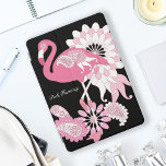 黒パーソナライズされたモダンピンクフラミンゴ iPad PROカバー<br><div class="desc">製品デザインは、ピンク色の色合いの万華鏡のペイズリー模様を持つフラミンゴを特徴とする。文字付き熱帯鳥イラストレーションパーソナライズされたは、iPadとモダンiPadのカバーユニークを作る。</div>