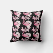黒パーソナライズされたモダンペイズリーピンクフラミンゴ クッション (裏面)