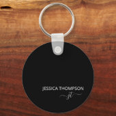 黒パーソナライズされたモダンモノグラム名 キーホルダー (正面)