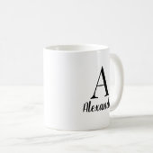 黒パーソナライズされたモダンモノグラム名 コーヒーマグカップ (正面右)