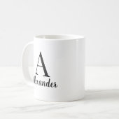 黒パーソナライズされたモダンモノグラム名 コーヒーマグカップ (正面左)