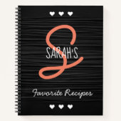 黒パーソナライズされたモダン字モノグラムレシピ ノートブック (正面)