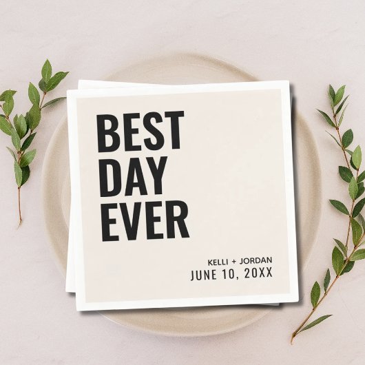 黒パーソナライズされたモダン最高の日エバ結婚ー スタンダードカクテルナプキン