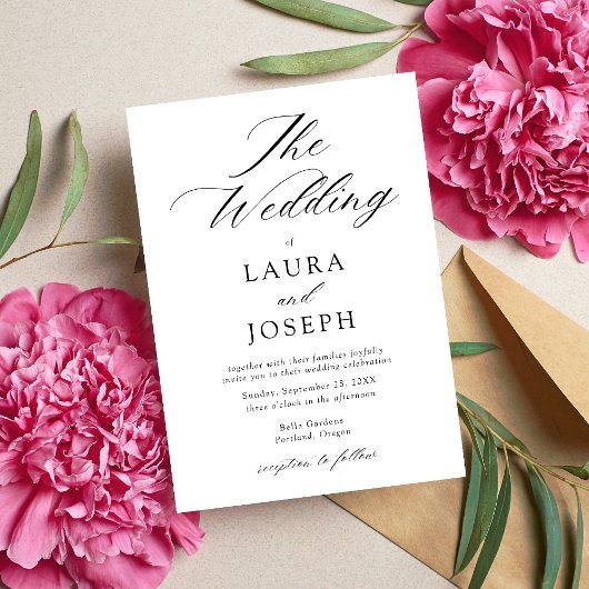 黒パーソナライズされたモダン白シンプル結婚 招待状