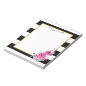 黒パーソナライズされたモダン白ストライプフローラ ノートパッド (回転)