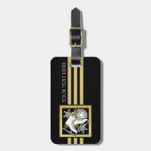 黒パーソナライズされたモダン色と金ゴールドスケートで滑る ラゲッジタグ (正面縦)