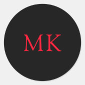 黒パーソナライズされたモダン赤モノグラムイニシャル ラウンドシール (正面)