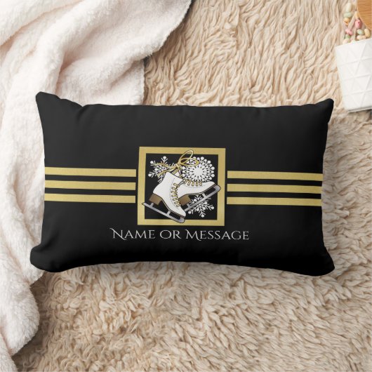 黒パーソナライズされたモダン金ゴールドグリッター氷スケートで滑る ランバークッション (ブランケット)