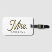 黒パーソナライズされたモダン金ゴールドスクリプ結婚トmrs ラゲッジタグ (正面横)