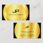 黒パーソナライズされたモダン金ゴールドモノグラムエレガント 名刺 (正面/裏面)