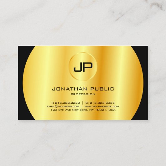 黒パーソナライズされたモダン金ゴールドモノグラムエレガント 名刺 (裏面)