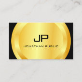 黒パーソナライズされたモダン金ゴールドモノグラムエレガント 名刺 (正面)