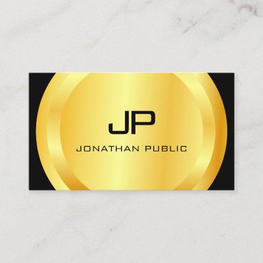 黒パーソナライズされたモダン金ゴールドモノグラムエレガント 名刺 (正面)