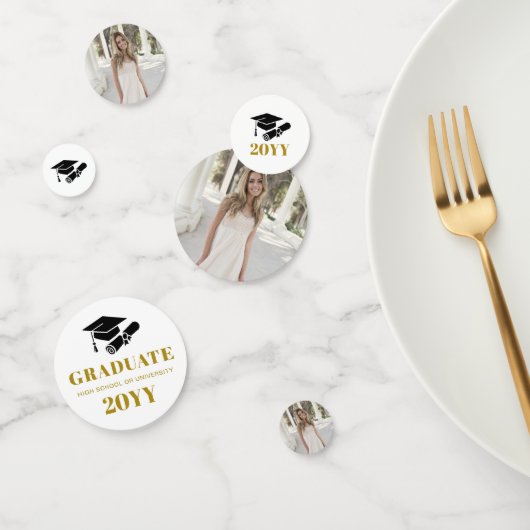 黒パーソナライズされたモダン金ゴールド卒業写真 コンフェッティ (グループ)