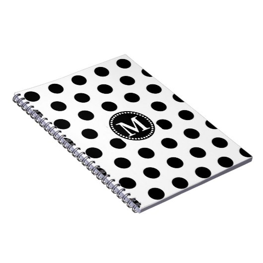 黒パーソナライズされたモノグラムのと白の水玉模様 ノートブック (右側)