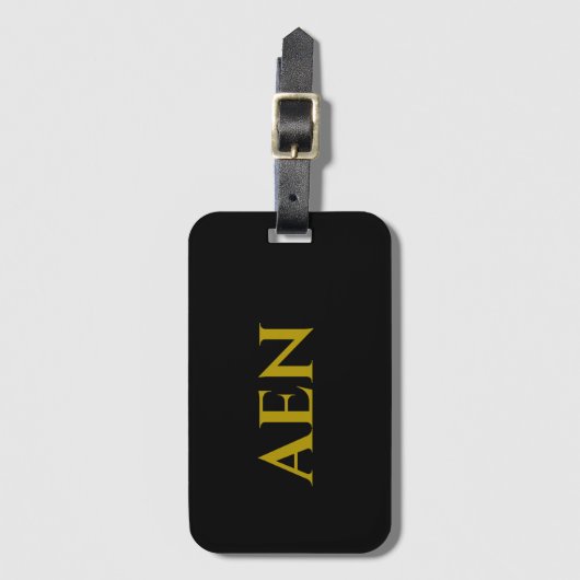 黒パーソナライズされたモノグラムのと金ゴールド ラゲッジタグ (正面縦)