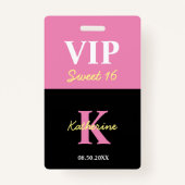 黒パーソナライズされたモノグラムのモダン甘16 VIP バッジ (正面)