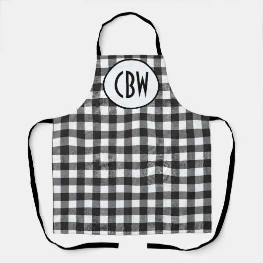 黒パーソナライズされたモノグラムの白の格子縞 エプロン (正面)