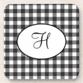 黒パーソナライズされたモノグラムの白の格子縞 コースター (正面)