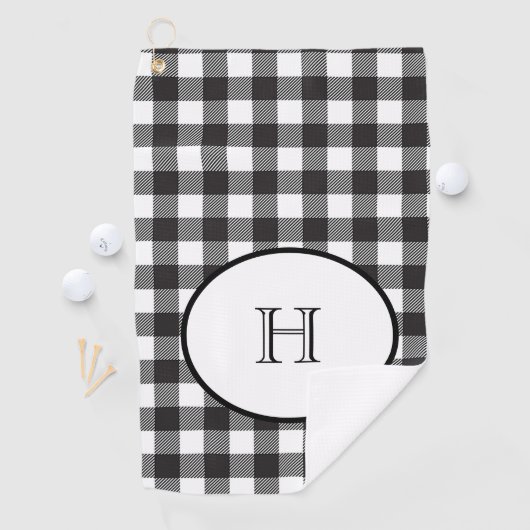 黒パーソナライズされたモノグラムの白の格子縞 ゴルフタオル (インサイチュ)