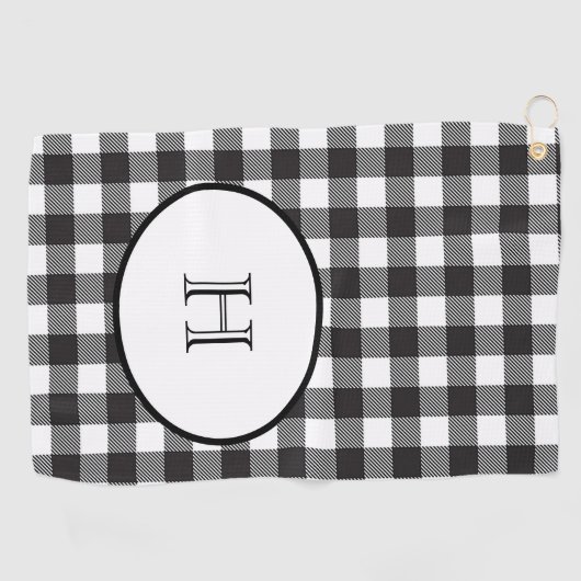 黒パーソナライズされたモノグラムの白の格子縞 ゴルフタオル (横)