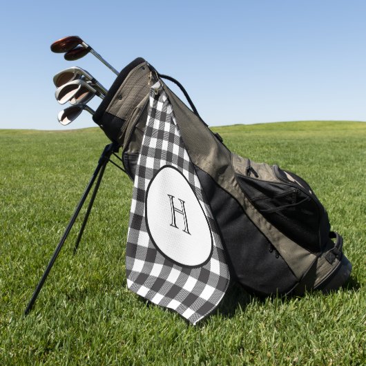 黒パーソナライズされたモノグラムの白の格子縞 ゴルフタオル (グリーン)