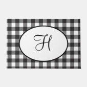 黒パーソナライズされたモノグラムの白の格子縞 ドアマット (正面)
