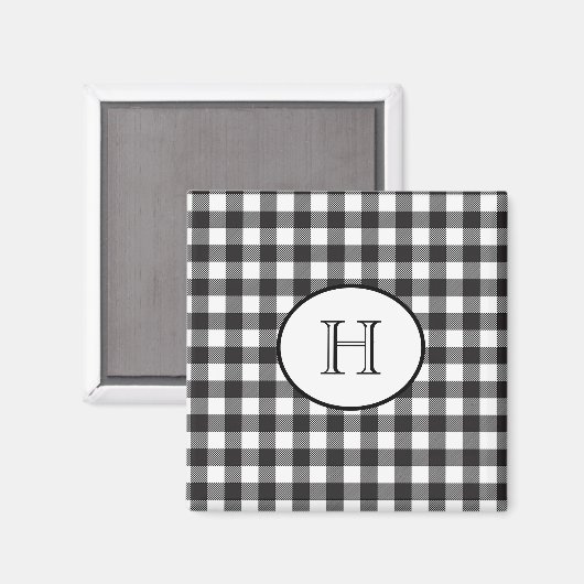 黒パーソナライズされたモノグラムの白の格子縞 マグネット (正面/裏面)