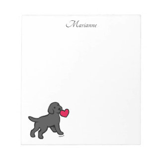 黒パーソナライズされたラブラドール子犬とハート ノートパッド