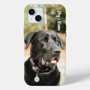 黒パーソナライズされたラブラドール犬の写真と名前 iPhone 15 MINIケース