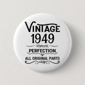黒パーソナライズされたヴィンテージ75th birthday party 缶バッジ (正面)