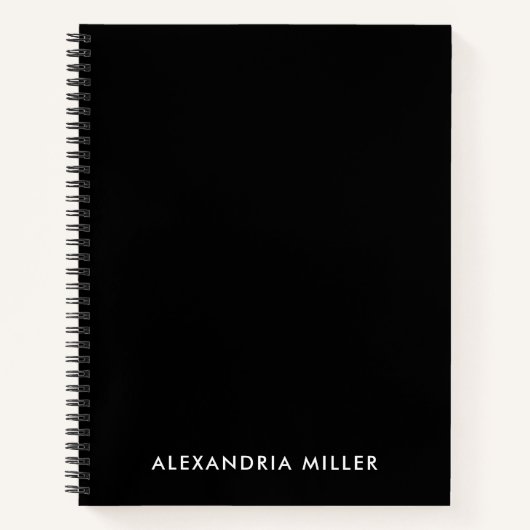 黒パーソナライズされた一文字スパイラル ノートブック (正面)