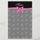 黒パーソナライズされた体操ピンクボウ 便箋 (正面)