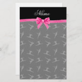 黒パーソナライズされた体操ピンクボウ 便箋 (正面/裏面)