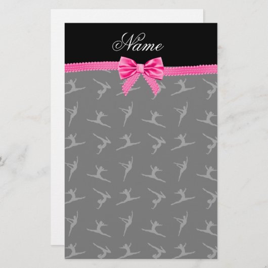 黒パーソナライズされた体操ピンクボウ 便箋 (正面/裏面)