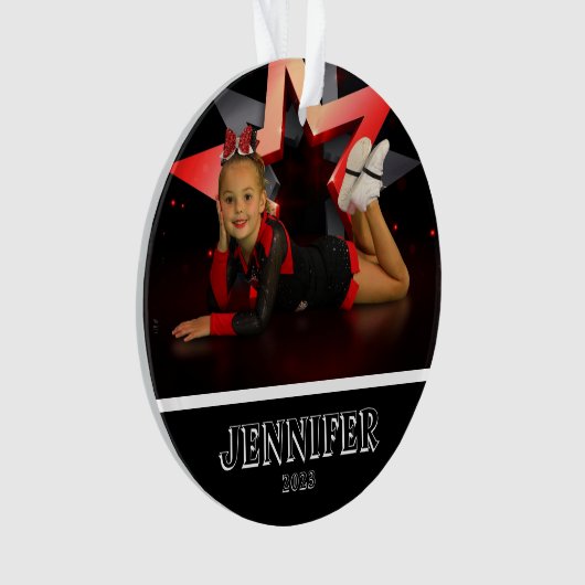 黒パーソナライズされた写真チアリーティングオーナメント オーナメント (正面)