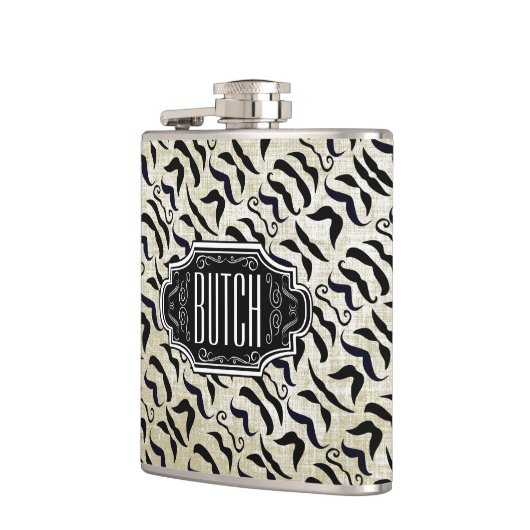 黒パーソナライズされた口ひげ模様 フラスク (左)