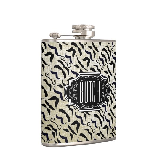 黒パーソナライズされた口ひげ模様 フラスク (右)