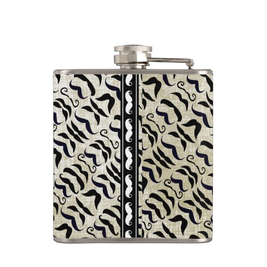 黒パーソナライズされた口ひげ模様 フラスク (裏面)