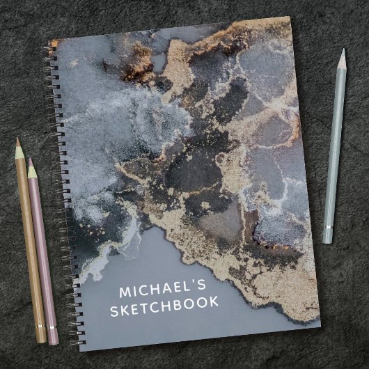 黒パーソナライズされた大理石アーティストスケッチブック ノートブック