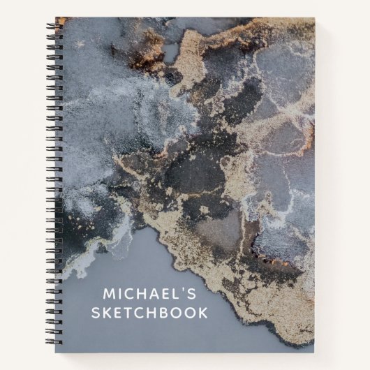 黒パーソナライズされた大理石アーティストスケッチブック ノートブック (正面)